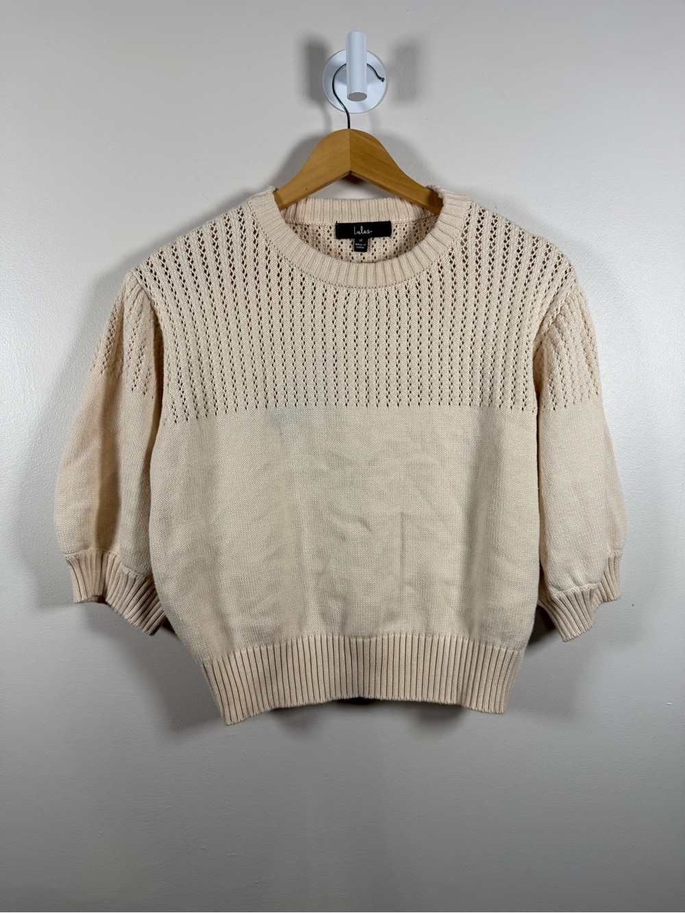 Lulu's Cream Open-Stitch Knit Crewneck Sweater